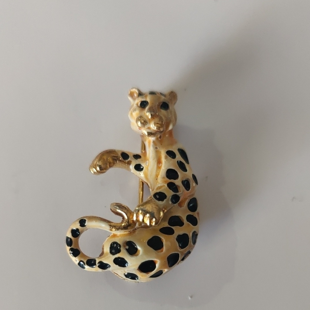 Vintage Leopard Brooch with Gold and Black Accents